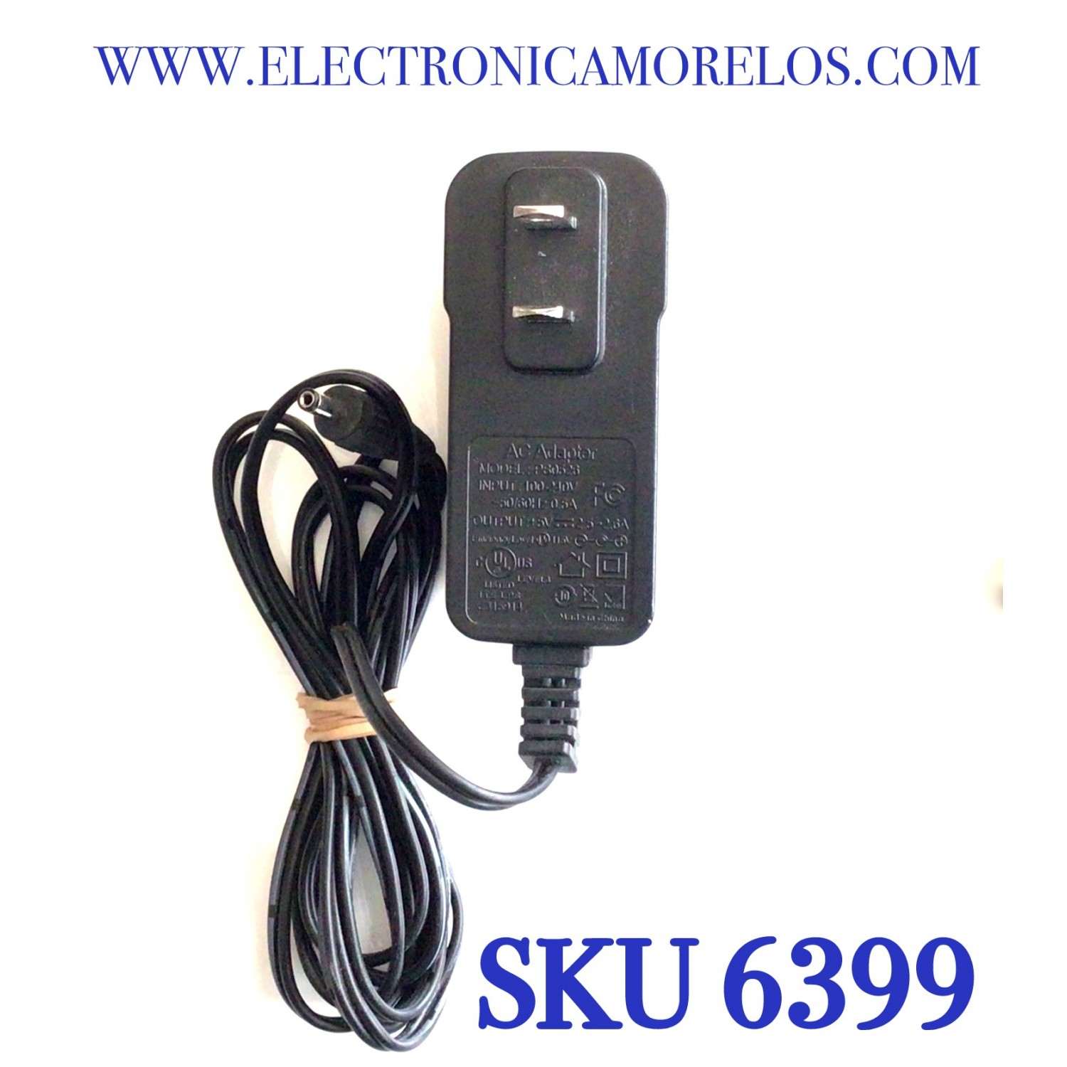 CARGADOR / ADAPTADOR DE FUENTE DE ALIMENTACION AC ADAPTER / VCA-VCD / NUMERO DE PARTE PS0526 / ENTRADA VCA 100-240V~ 50/60HZ 0.5A / SALIDA VCD 5V 2.5-2.6A / MODELO PS0526